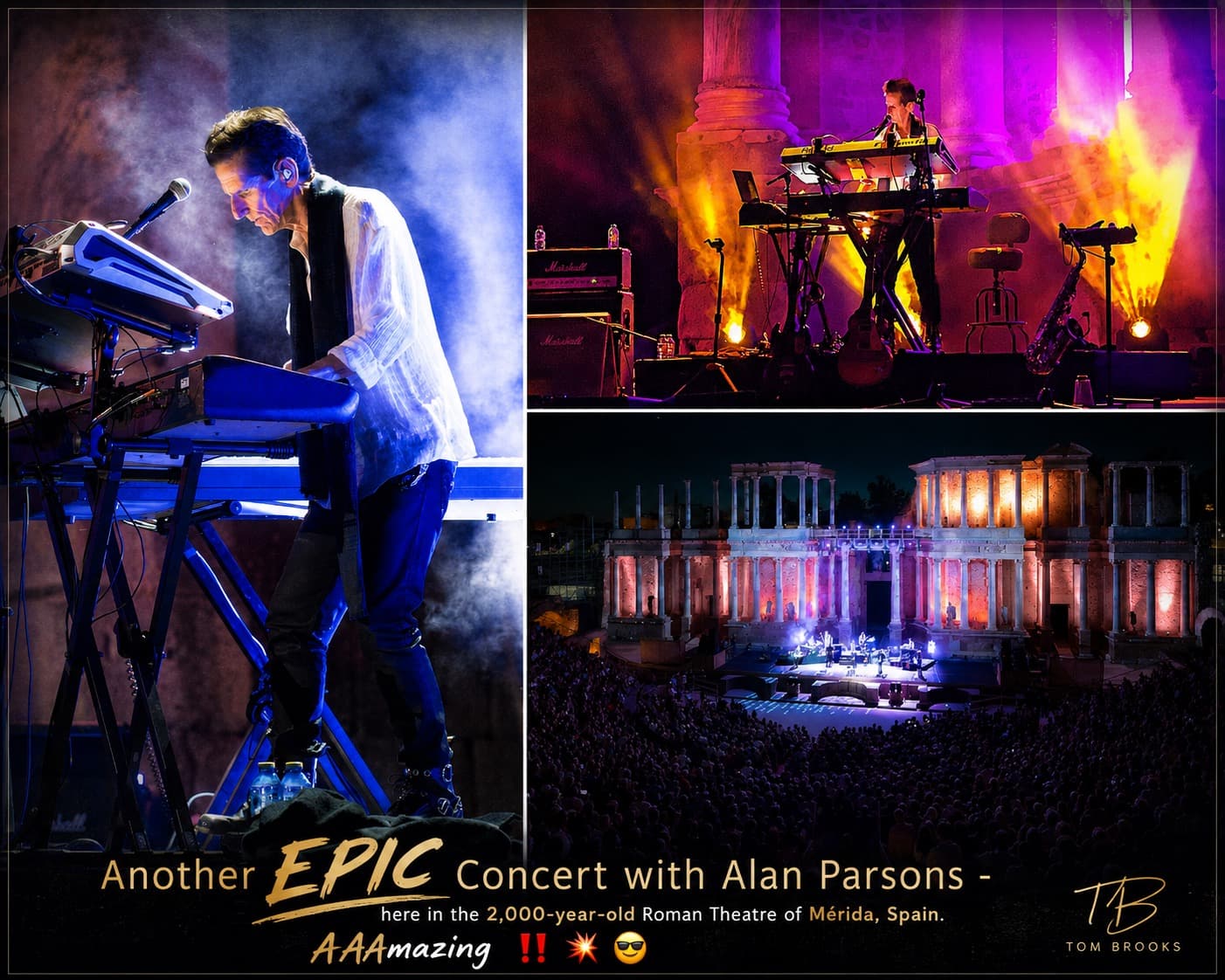 Tom Brooks performing with Alan Parsons in the 2,000-year-old Roman Theatre of Mérida, Spain